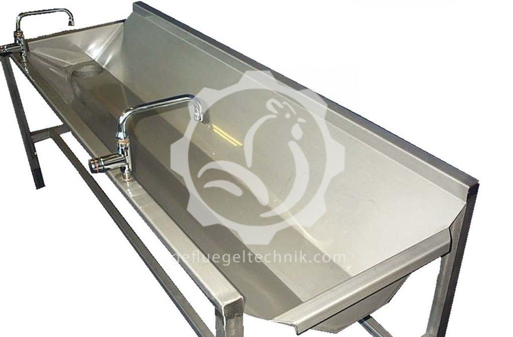 Evisceration trough made of stainless steel and evisceration table with